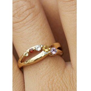 Savvy Cie Ring 14K Gold Plated Sterling Silver Five Semi-Precious Stones Size 7